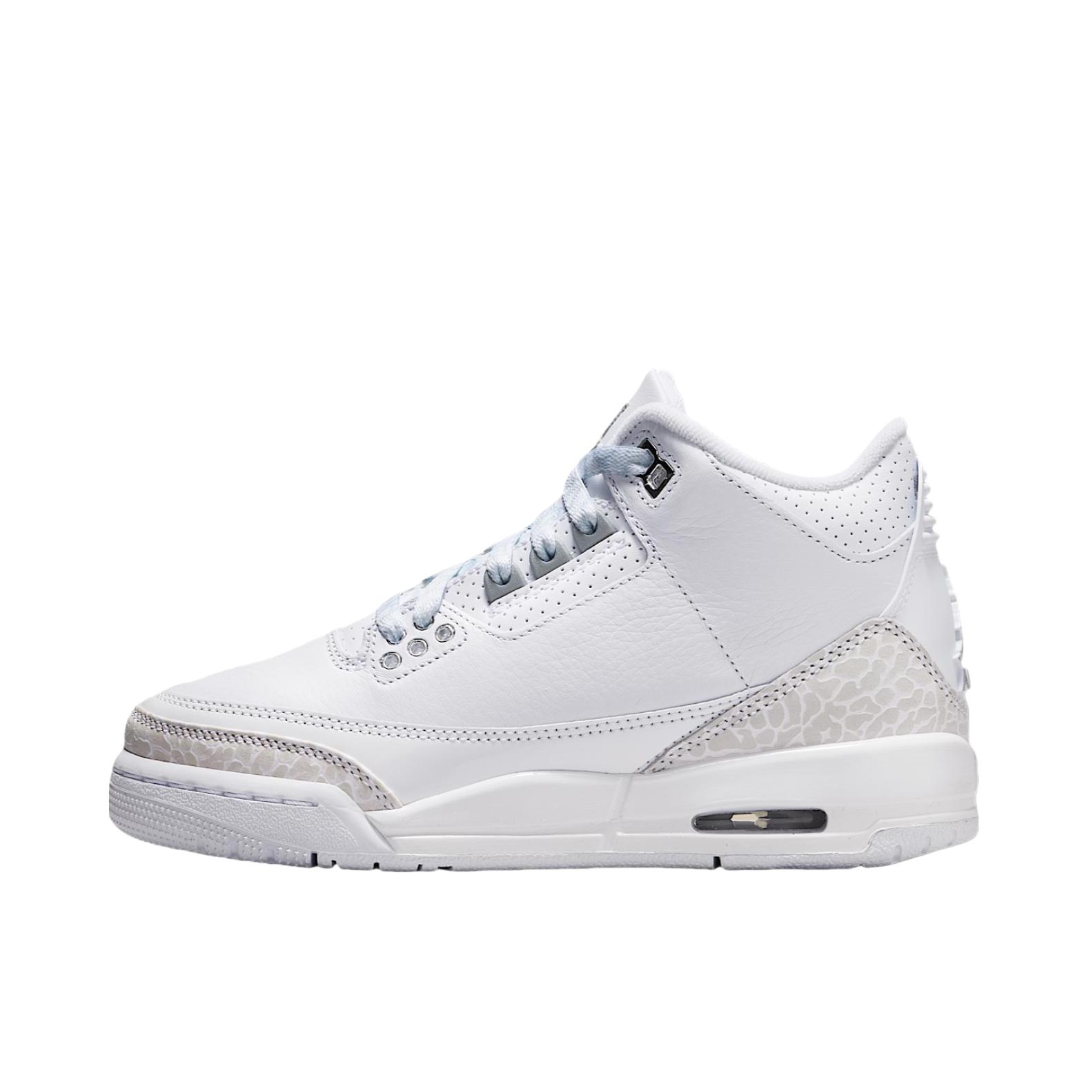 推荐商品：Air Jordan 3 运动休闲鞋 潮流复古抓地支撑缓震合成革圆头 大童/白色/金色 