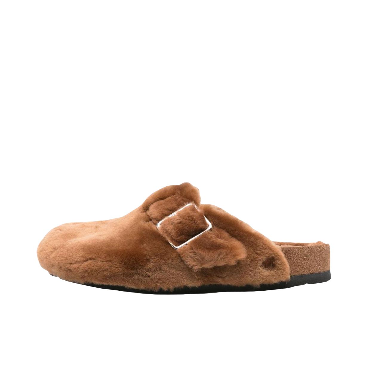 推荐商品：Birkenstock Boston系列 勃肯鞋 半拖鞋 防滑防磨包头软底搭扣秋冬绒面革牛皮软木 穆勒鞋一脚蹬 加绒/棕色
