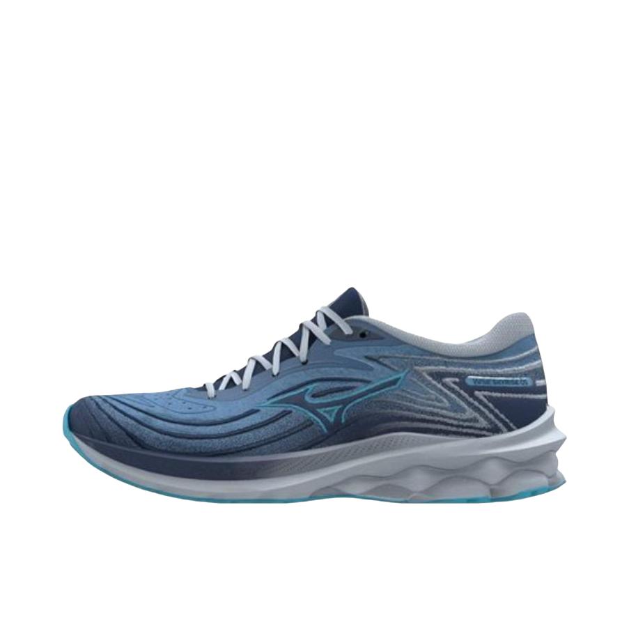 推荐商品：Mizuno/美津浓 Wave Skyrise 5 休闲百搭 轻便耐磨 低帮 系带 跑鞋 天蓝色