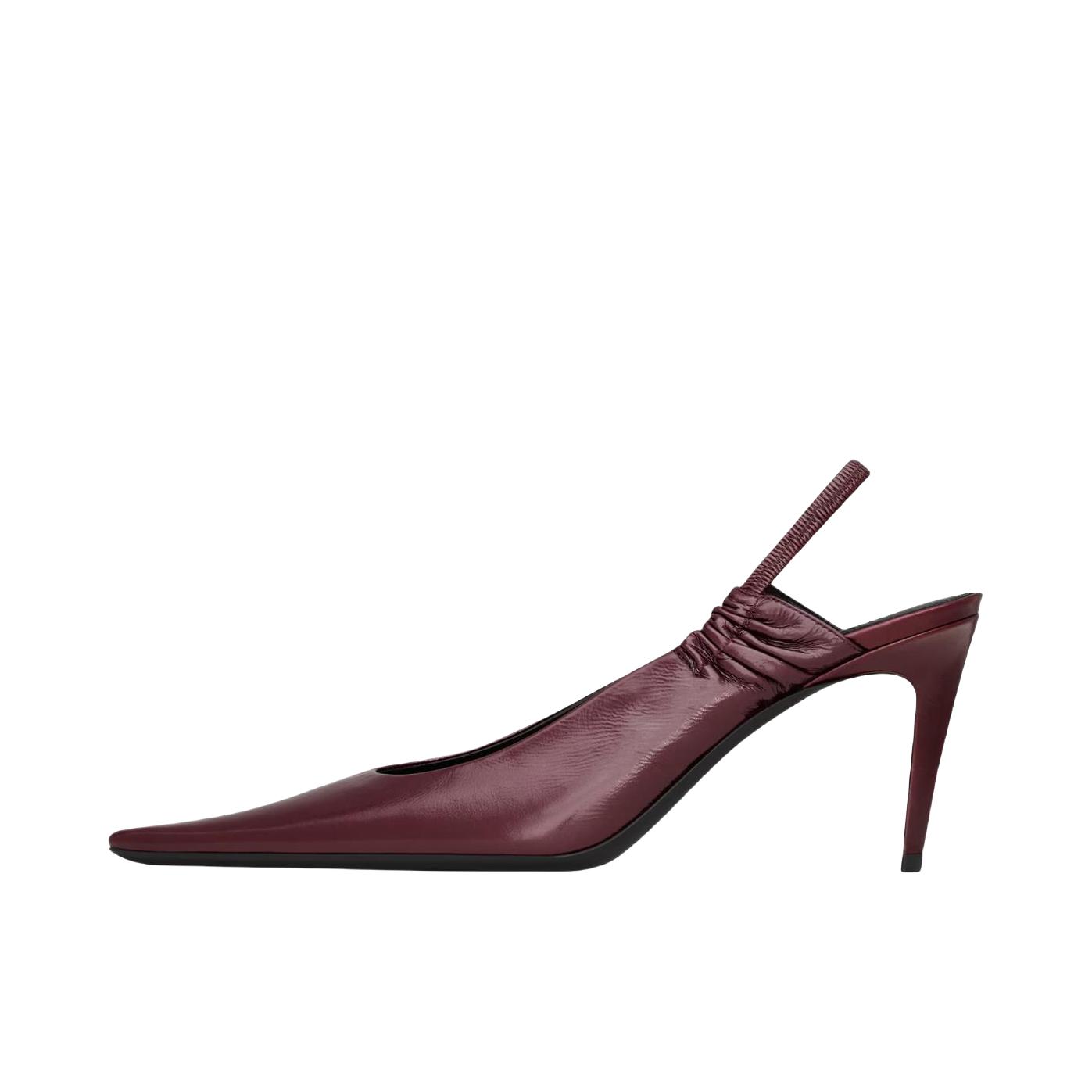 推荐商品：YSL/圣罗兰 ANNE-MARIE 高跟鞋 尖头露跟细跟皮革 跟高7.5cm/酒红色 