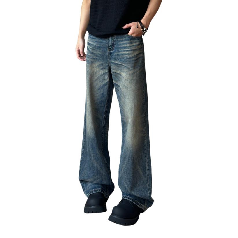 推荐商品：7 SEVFUN/七色纺 直筒水洗褶皱垂感牛仔裤 CC01SX592N81316 蓝