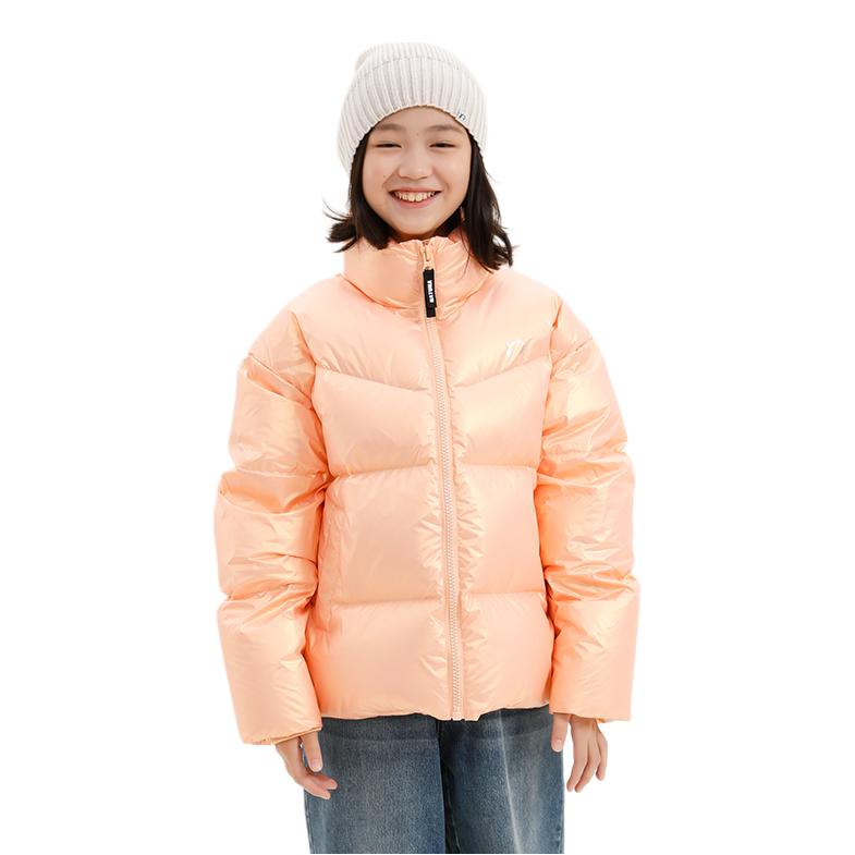 推荐商品：natunakids/纳桔童装 珠光免洗连帽立领加厚防寒防泼水羽绒服 中大童 E25W00819A 珠光珊瑚桔