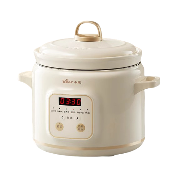 推荐商品：Bear/小熊 安心系列 2L 电炖锅 长效预约定时 小型 全自动 煮粥 热水快炖 炖甜品 多功能 紫砂 白瓷内胆 DDG-E20M1