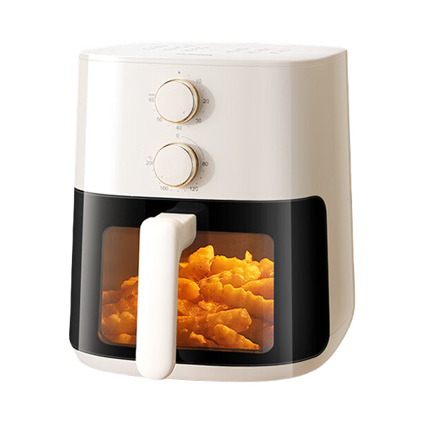 推荐商品：SUPOR/苏泊尔 KJ53D800A 空气炸锅 5.3L 可视窗口 精准控时控温 免翻面 嫩炸 无油 双旋钮 低油脂 大功率 金属内腔