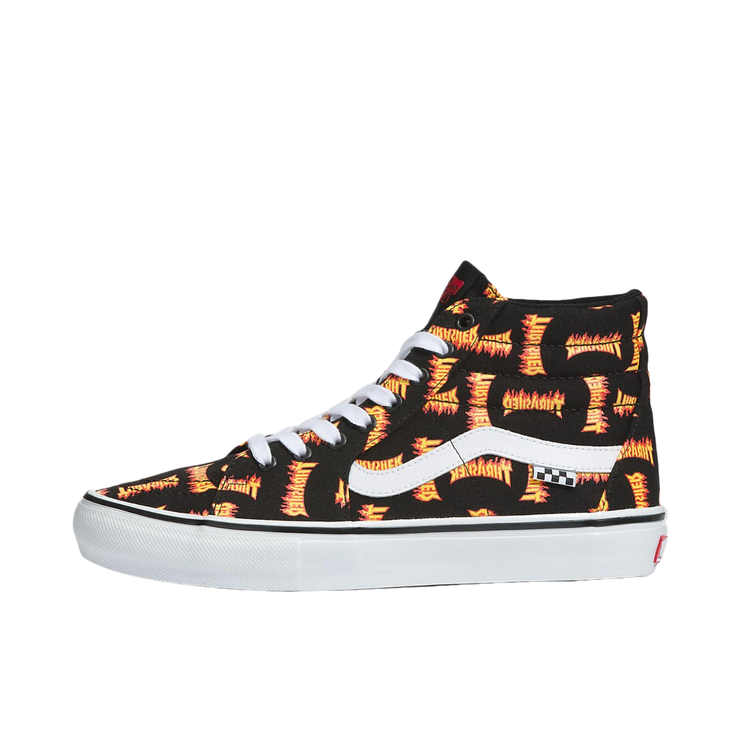 推荐商品：Vans/范斯 SK8-Hi 板鞋 潮流经典拼接复古街头厚底 Thrasher联名/黑色/黄色/白色/灰色