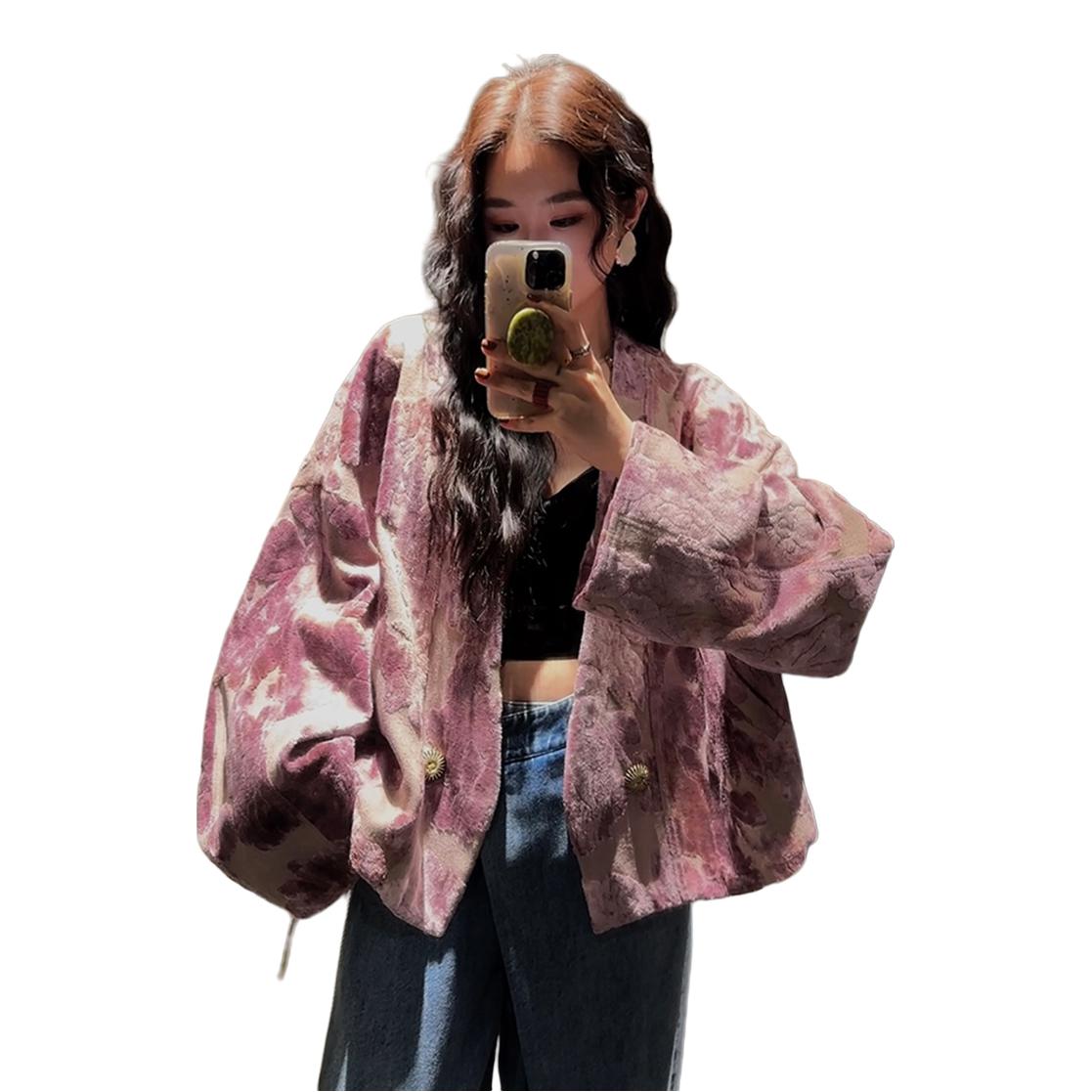 推荐商品：三吉黑花 内胆保暖长袖羽绒服 女装 SJB240294 魅影粉