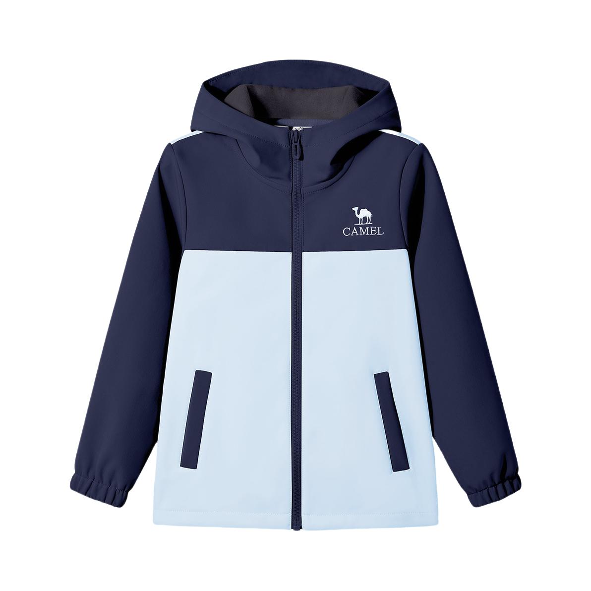 推荐商品：Camel/骆驼童装 防泼水柔软透气连帽长袖冲锋衣 中大童 N10ECA9E008 墨蓝