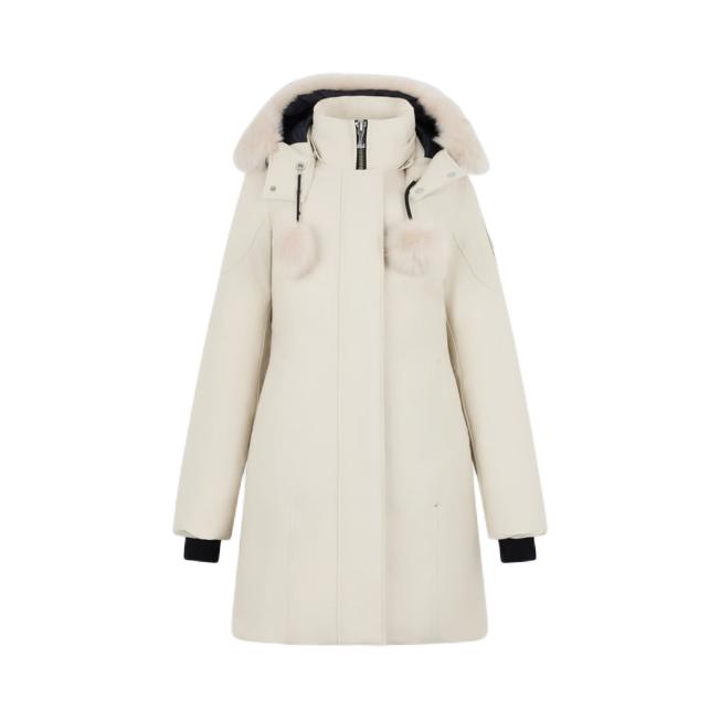 推荐商品：MOOSE KNUCKLES/小剪刀 鹅绒中长款羽绒服 女装 M35LP203SA-1 白