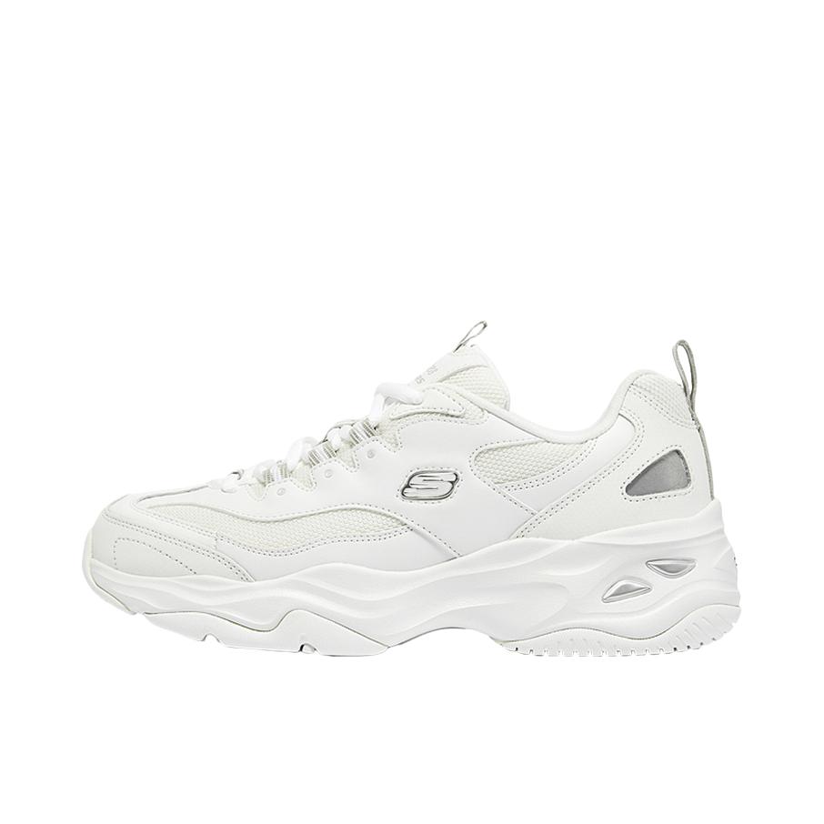 推荐商品：【赵露思同款】 Skechers/斯凯奇 D'Lites 4.0 老爹鞋 熊猫鞋 跑鞋 减震耐磨网面透气复古时尚增高厚底绑带运动休闲 浅灰色