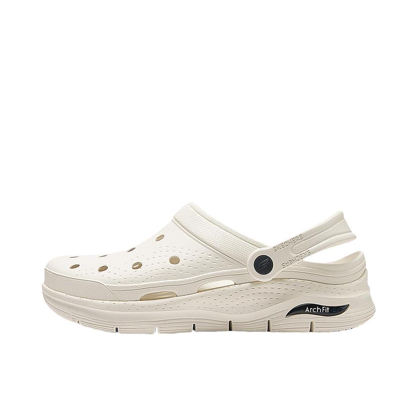 推荐商品：Skechers/斯凯奇 Foamies 轻便软底 防滑耐磨 舒适透气 厚底增高 时尚 休闲运动 外穿 沙滩 包头 轻质 一脚穿 洞洞鞋 拖鞋 米色/黑色
