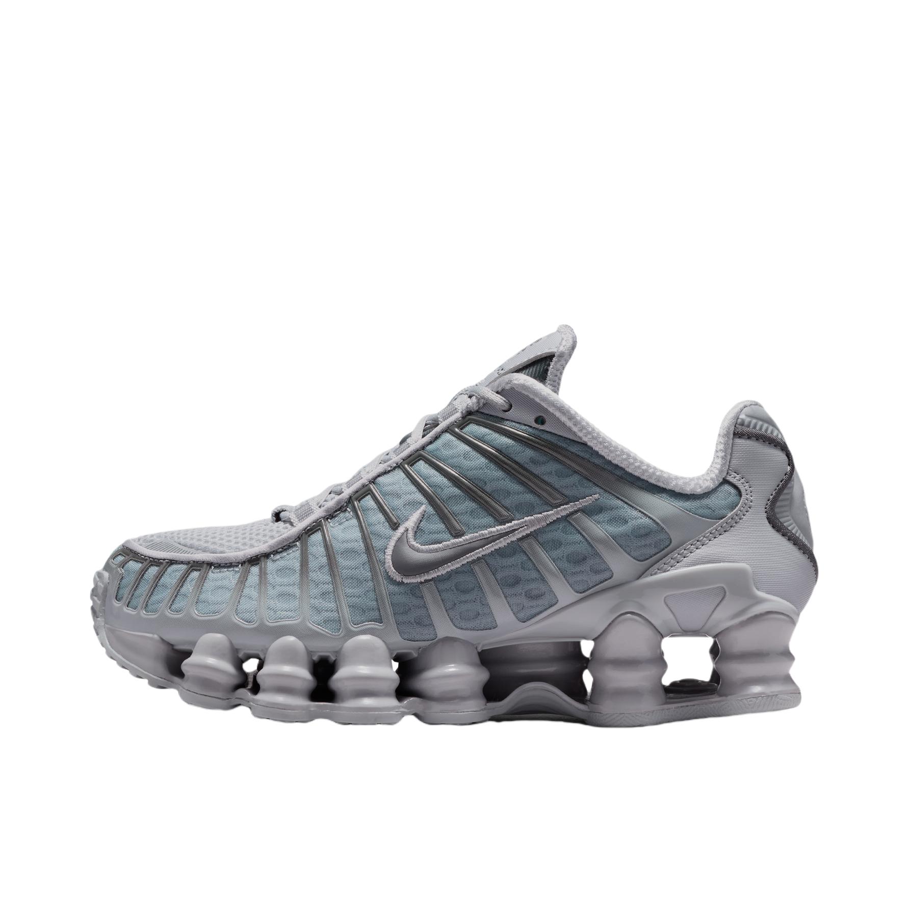 推荐商品：Nike Shox TL 运动休闲鞋 全掌气柱缓震回弹透气防滑耐磨百搭复古贴合圆头 大童/狼灰色/铁灰色