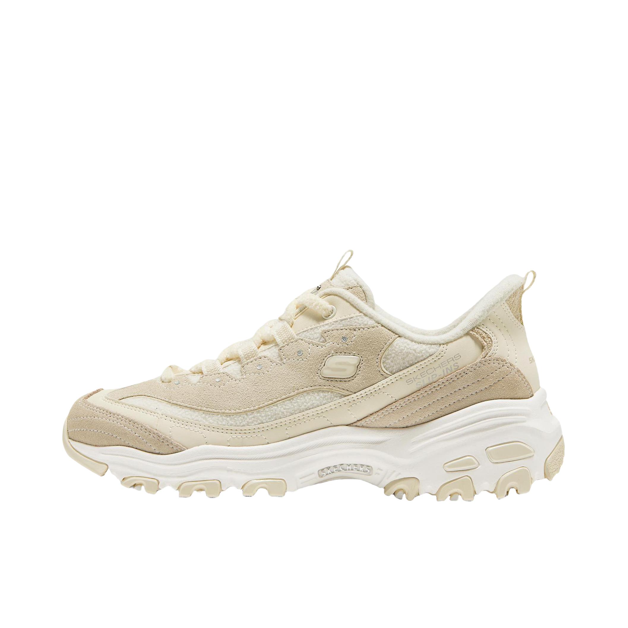 推荐商品：Skechers/斯凯奇 D'Lites 1.0 奶茶熊 熊猫鞋 老爹鞋 闪穿鞋 厚底增高复古缓震百搭 加绒/女款/乳白色/米色