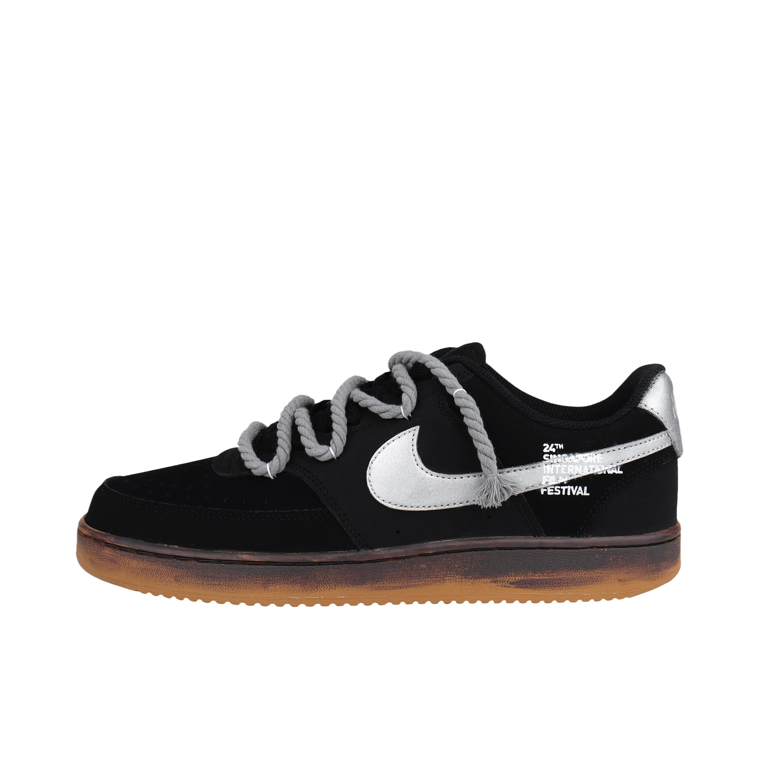 【定制球鞋】Nike Court Vision 板鞋 增高街头风防滑耐磨轻便减震复古潮舒适百搭 黑银侠