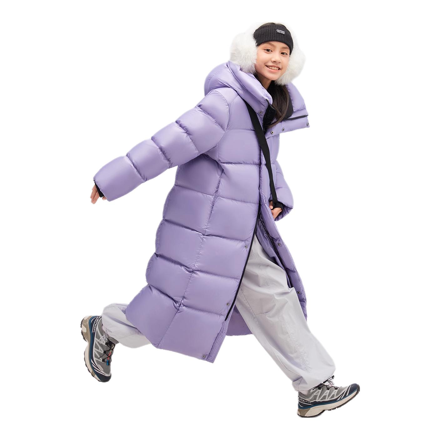 推荐商品：souhait/水孩儿童装 防风保暖防静电双头拉链厚款长袖羽绒服 中大童 SHTDND01CR708 鹅绒/藤紫