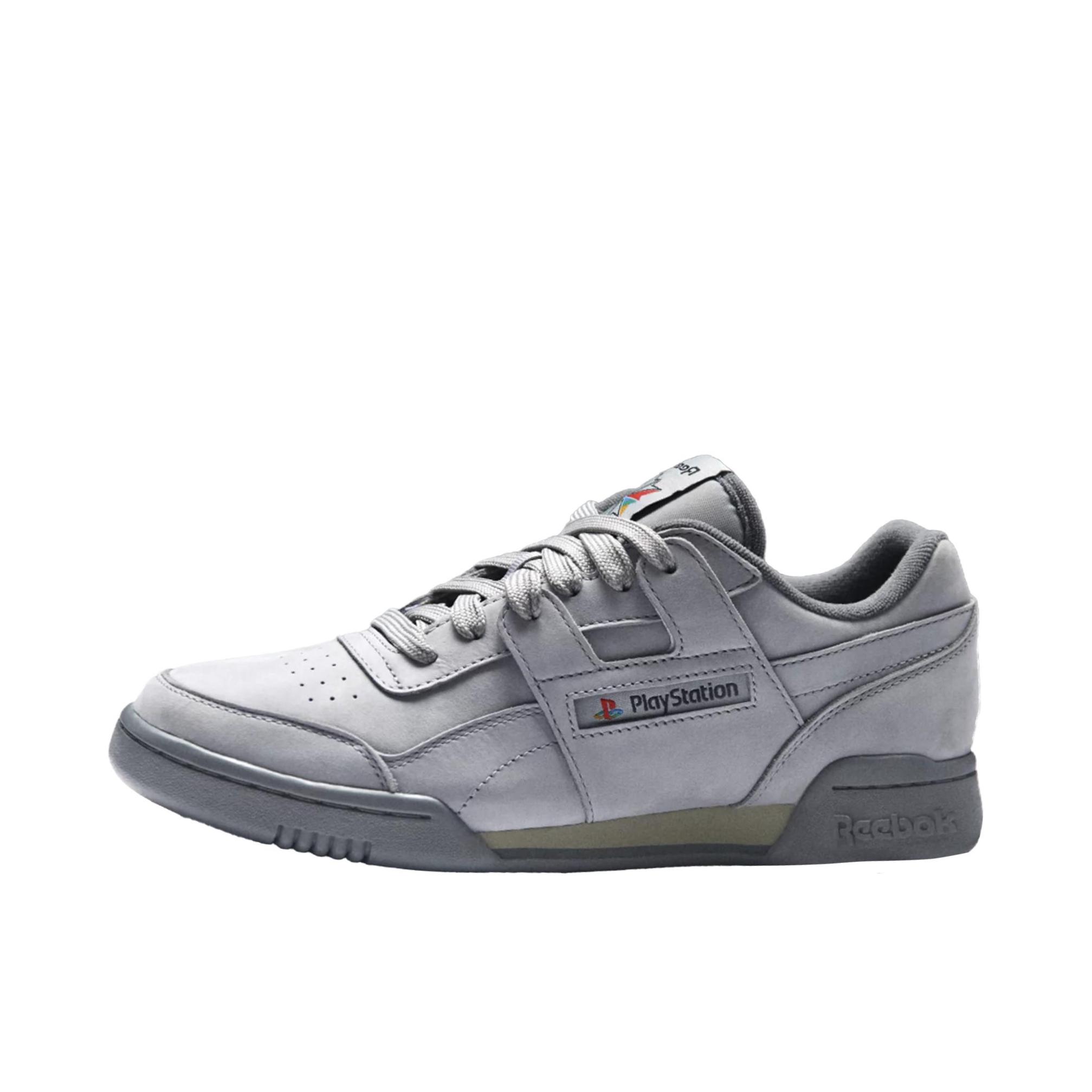 推荐商品：Reebok/锐步 Workout Plus 运动休闲鞋 时尚舒适百搭防滑耐磨复古 PlayStation联名/灰色