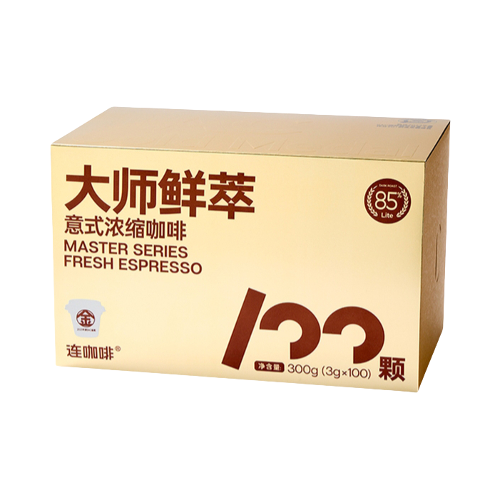 推荐商品：连咖啡 大师鲜萃 300g 意式浓缩咖啡 盒装