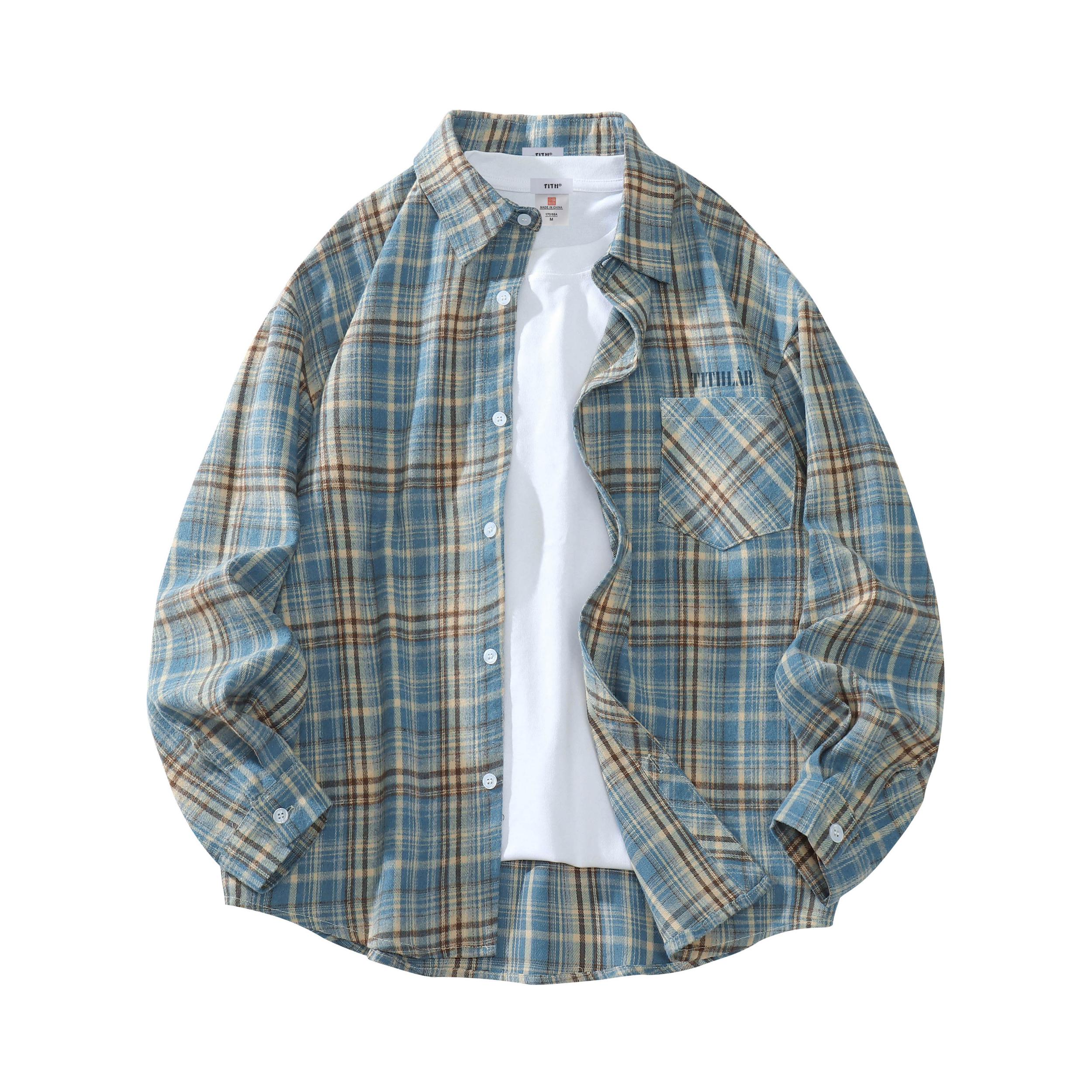 推荐商品：TITH 单排扣薄款格子内搭叠穿衬衫 TH2435-14189 基础色