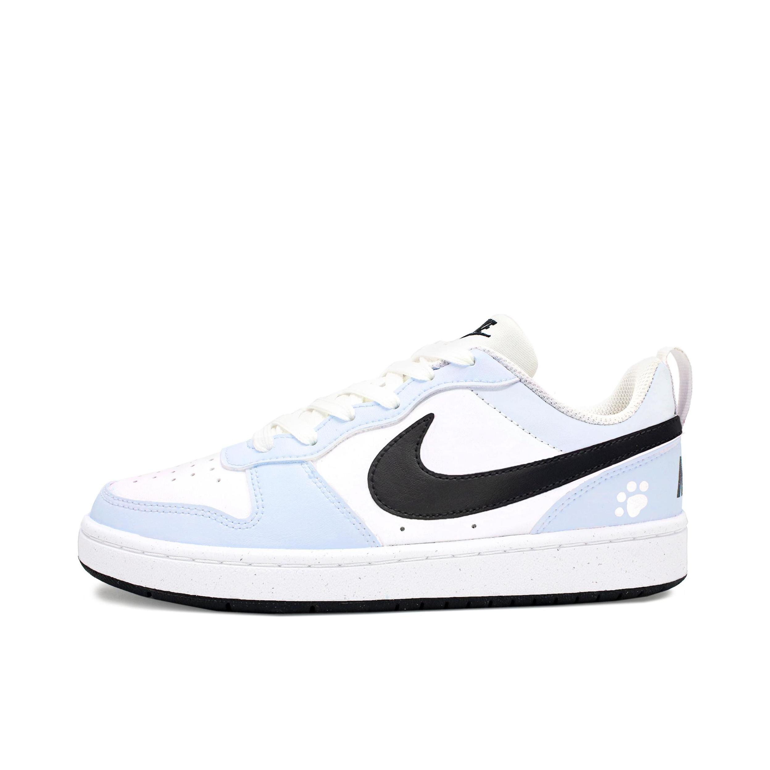 推荐商品：【定制球鞋】 Nike Court Borough 板鞋 防滑防水轻便减震手绘减龄做旧甜酷高街合成革甜妹包裹性复古婚鞋增高小白鞋薄底秋冬脏脏鞋 大童/可可猫猫