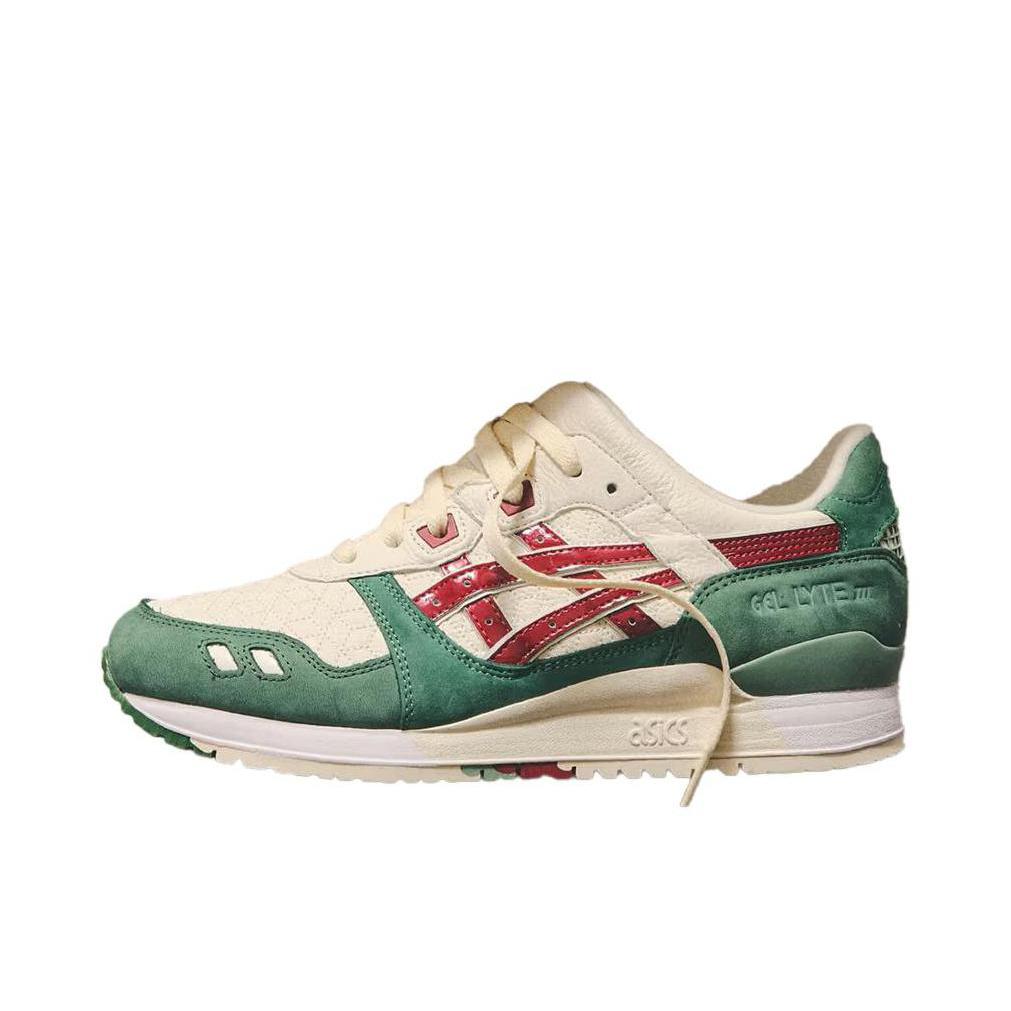 推荐商品：Asics/亚瑟士 Gel-Lyte 3 OG 减震回弹 耐磨防滑 舒适透气 合成革 缓震 复古 低帮 跑鞋 KITH联名/米色/绿色/红色