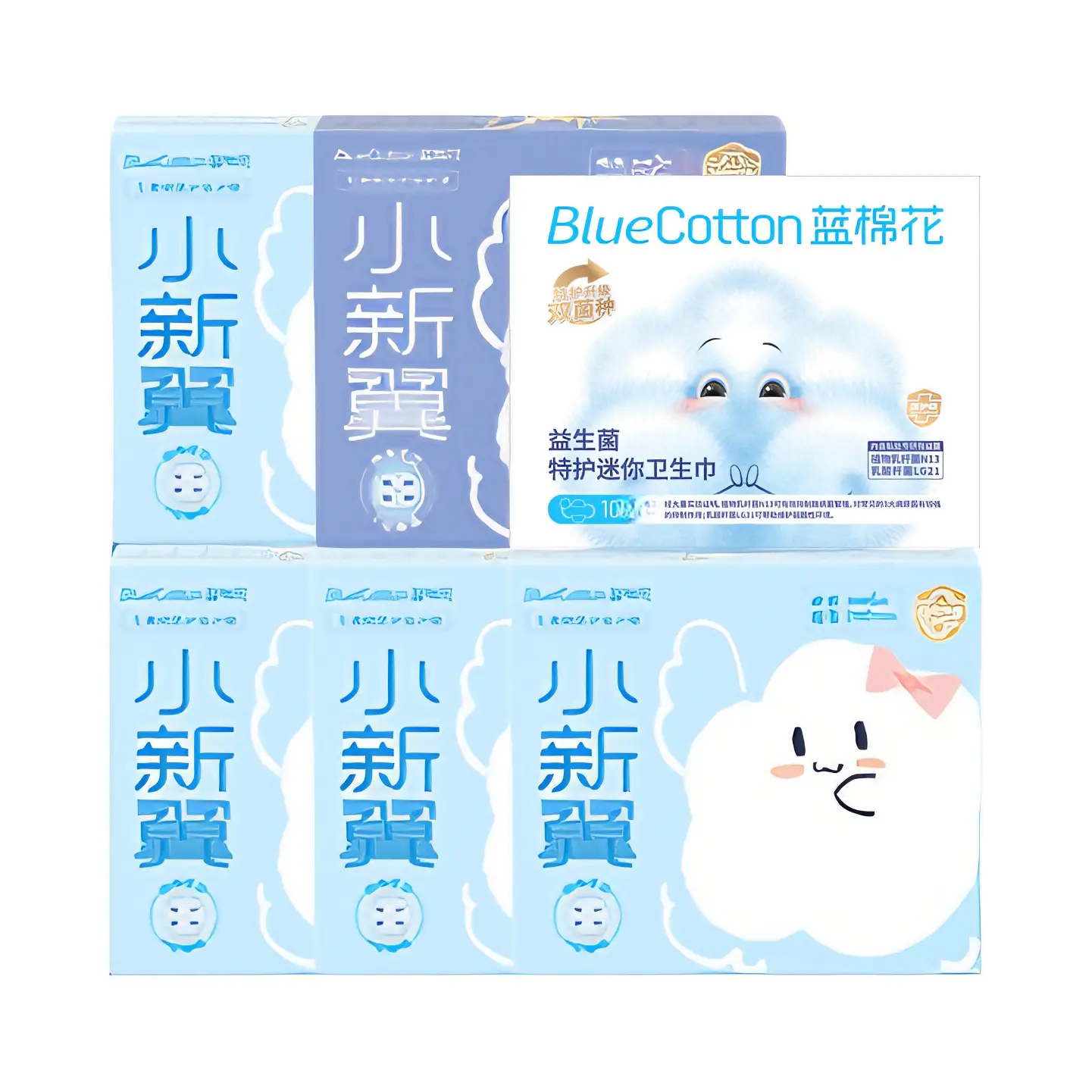 推荐商品：【吴宣仪同款】蓝棉花 小新翼益生菌棉柔日夜用卫生巾套装