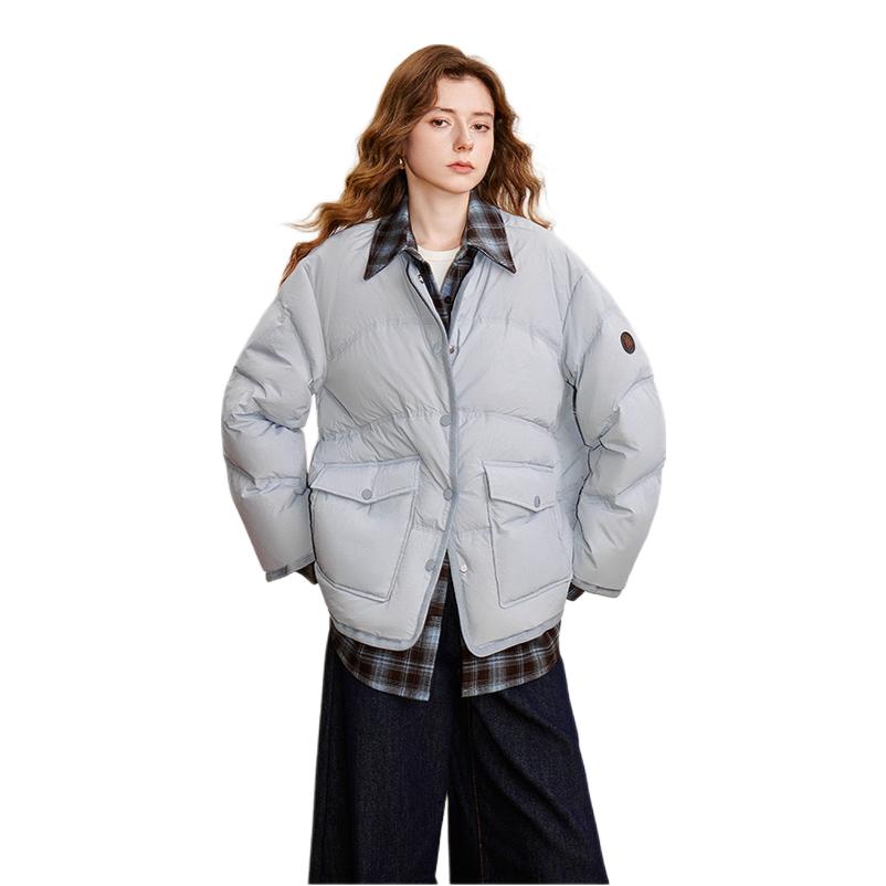 推荐商品：TOYOUTH/初语 拼接牛仔假两件保暖长袖羽绒服 女装 854TM6002-ZB 浅灰