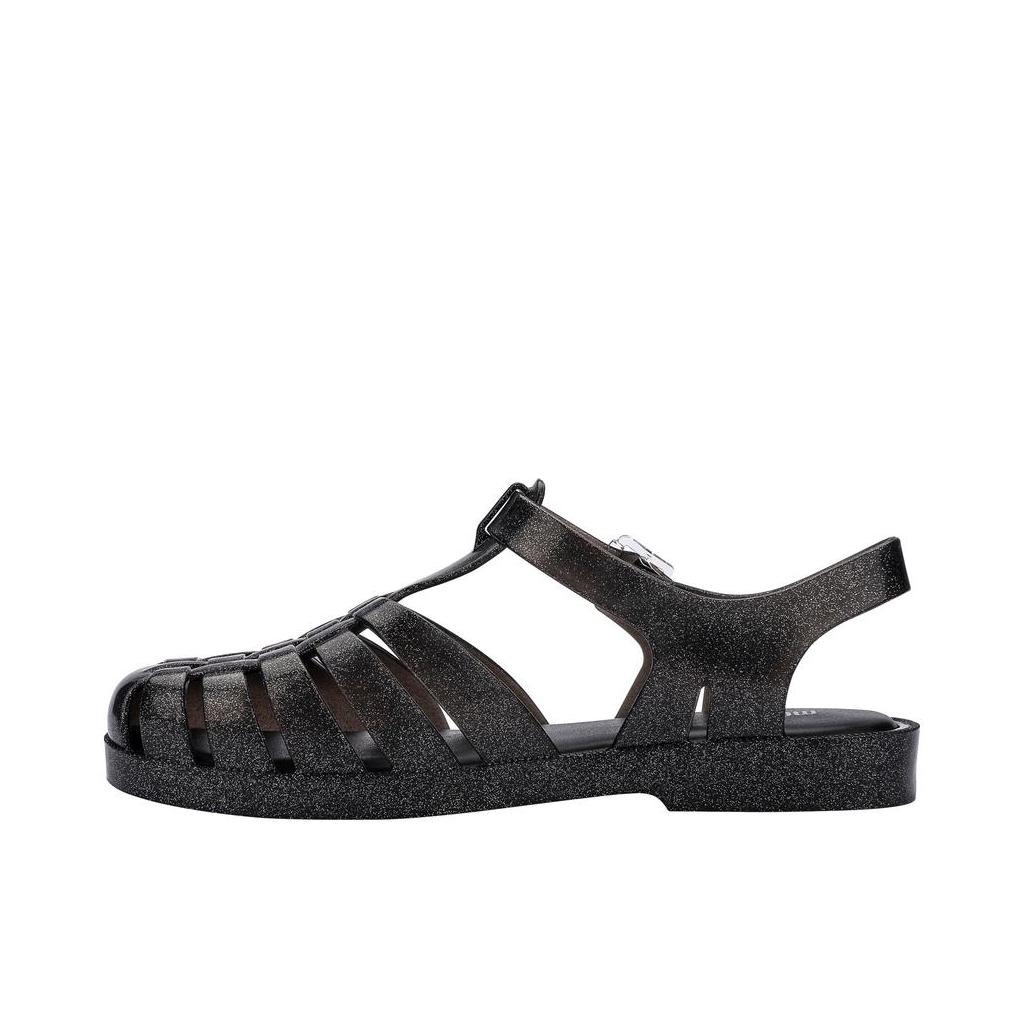 推荐商品：MELISSA/梅丽莎 罗马绒 果冻罗马猪笼 耐磨 搭扣包头 平底 塑胶 凉鞋 女款/闪耀黑色