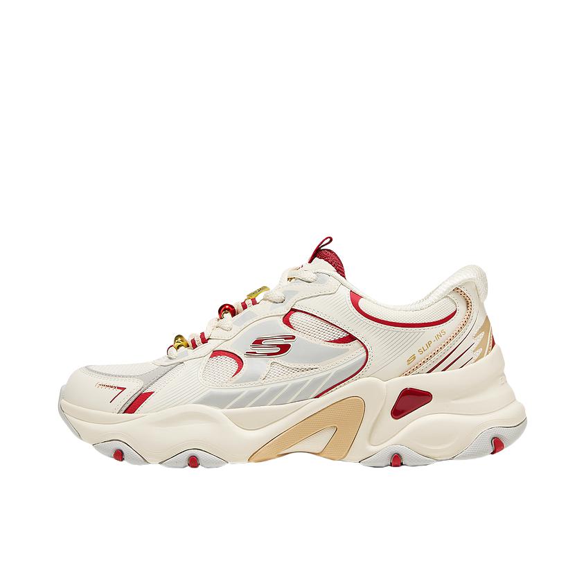 推荐商品：Skechers/斯凯奇 D'LITES 5.0 老爹鞋 一脚蹬 潮流时尚百搭易穿脱增高支撑闪穿轻便 800033 马年限定/男款/白色/红色