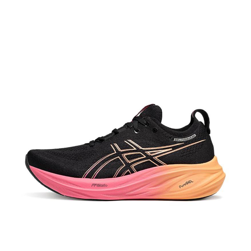 推荐商品：Asics/亚瑟士 Gel-Nimbus 26 跑鞋 缓震轻量回弹防滑耐磨舒适轻便稳定支撑马拉松短跑 黑色/粉色