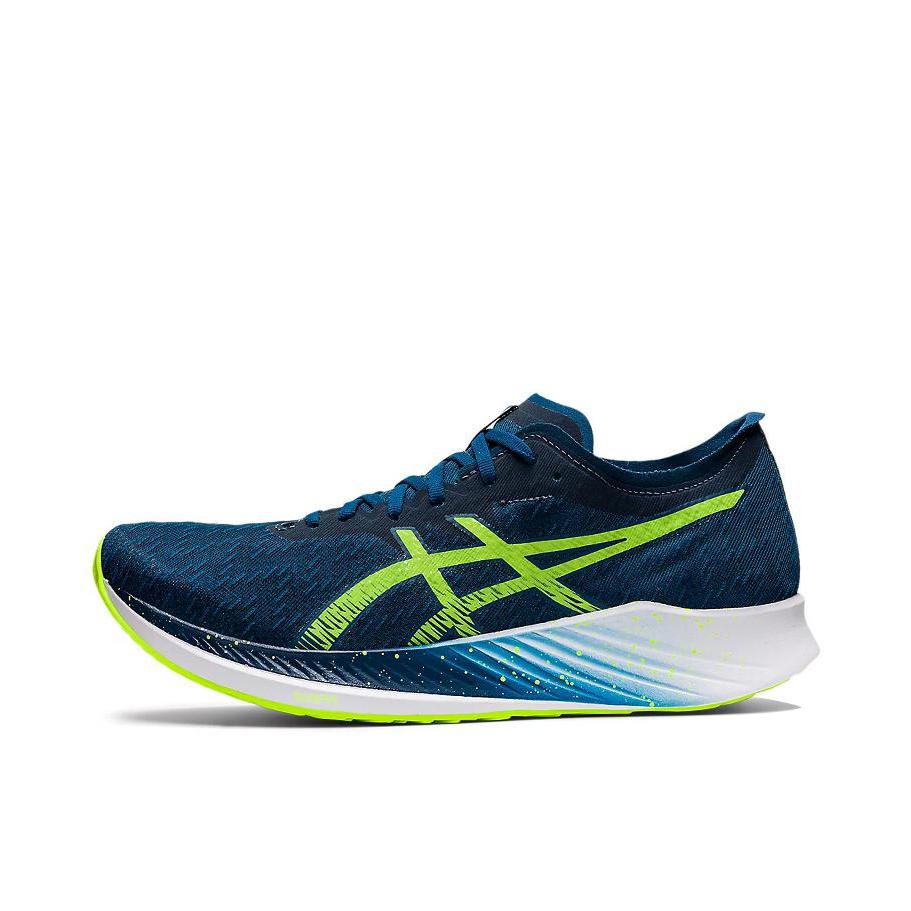 推荐商品：Asics/亚瑟士Magic Speed 1.0 碳板竞速 防滑耐磨 缓震回弹 舒适透气 织物 运动 跑鞋 午夜蓝/绿色