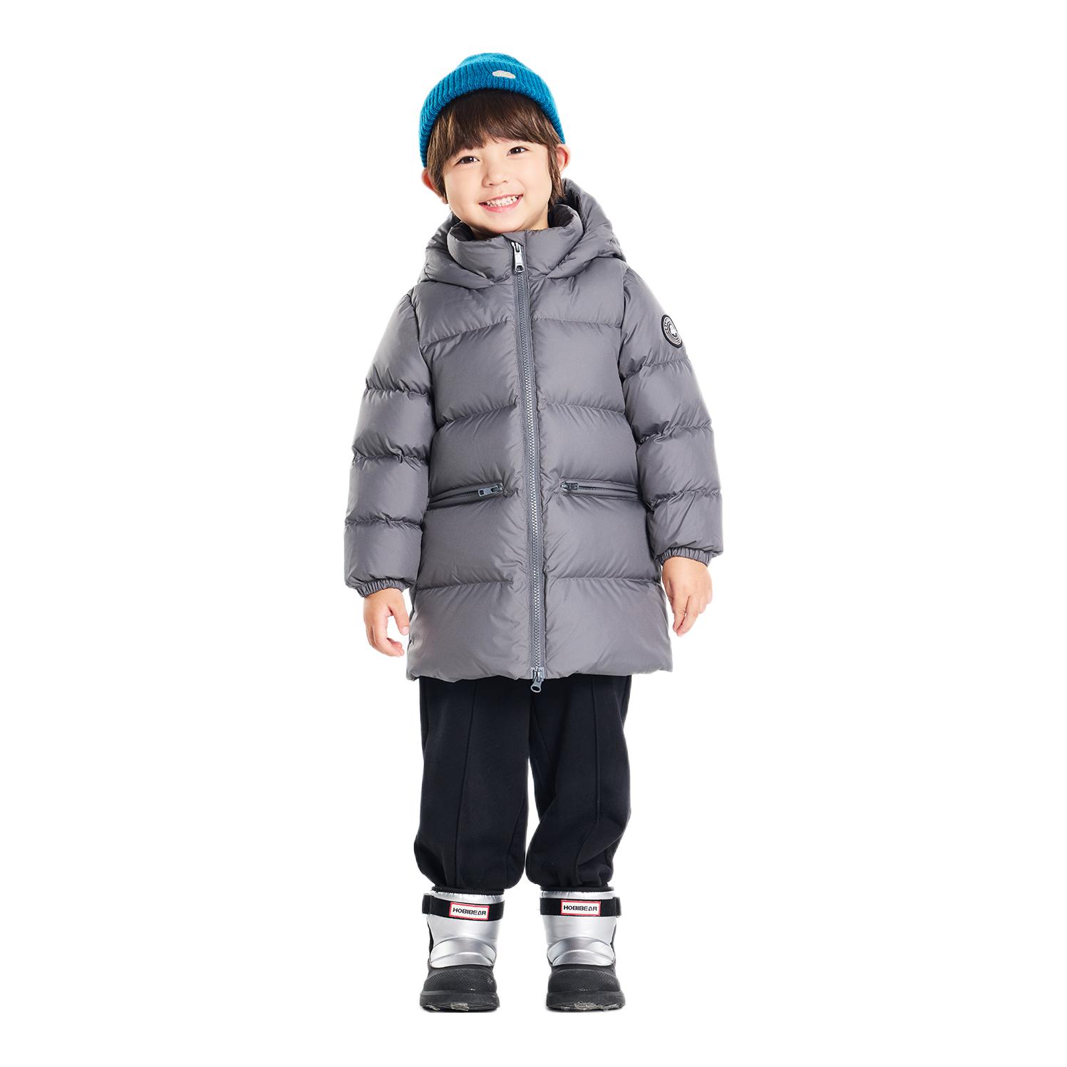 推荐商品：GrandpaPacy/帕西爷爷童装 加厚中长款白鸭绒连帽羽绒服 中小童 2367 大象灰