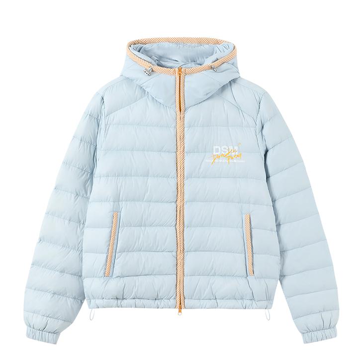 推荐商品：DONSMOKE 格纹拼接保暖长袖羽绒服 DSM25415002C 海盐芝士