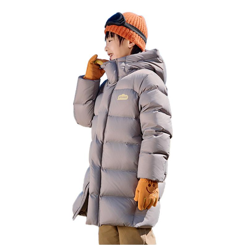 推荐商品：EBAER童装 中长款加厚连帽白鸭绒羽绒服 中大童 1125410040 暮云灰