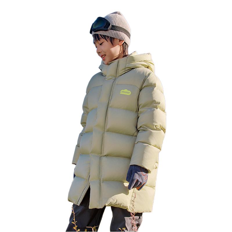 推荐商品：EBAER童装 中长款加厚连帽白鸭绒羽绒服 中大童 1125410040 原野绿