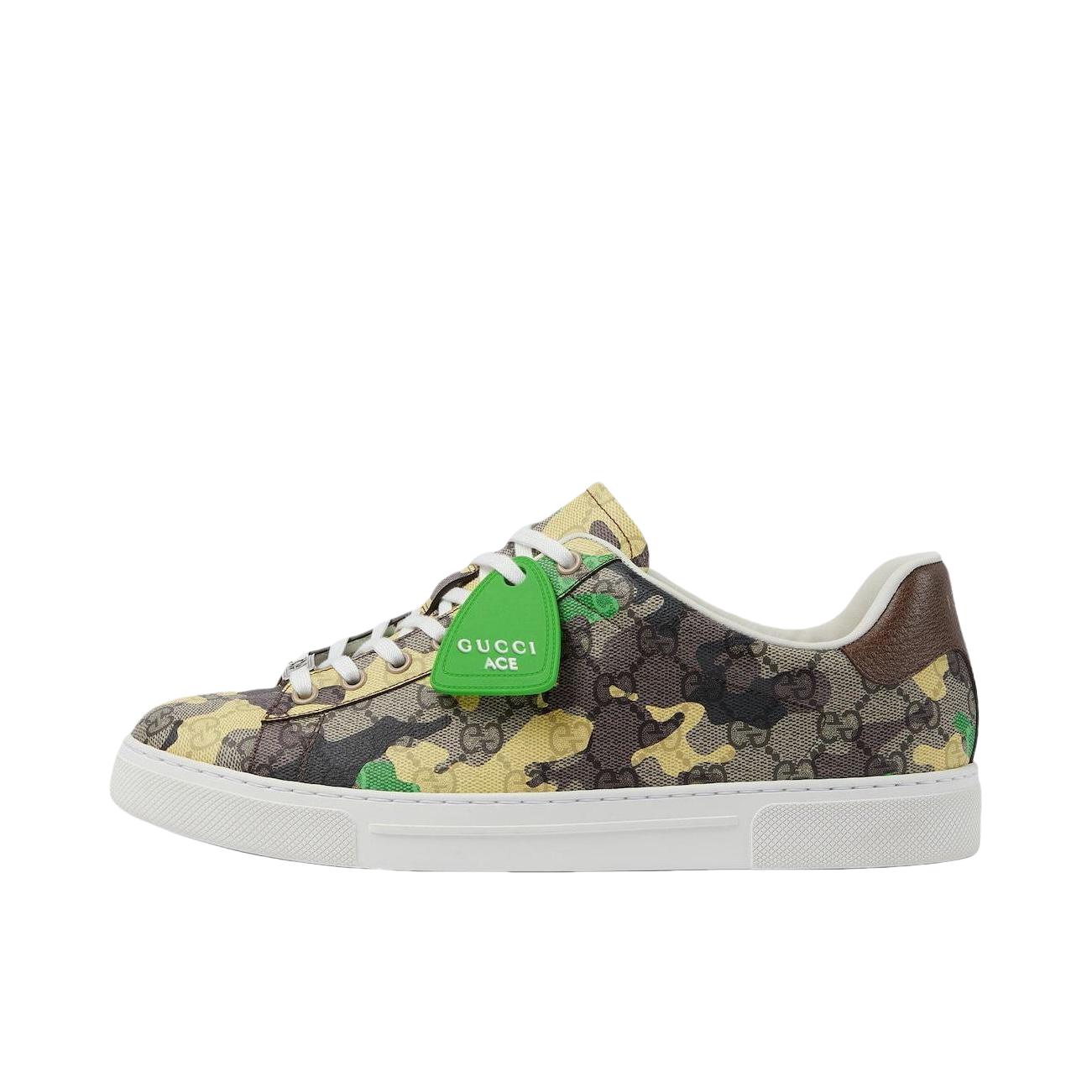 推荐商品：Gucci ACE 板鞋 圆头系带低帮平跟 黄色/绿色