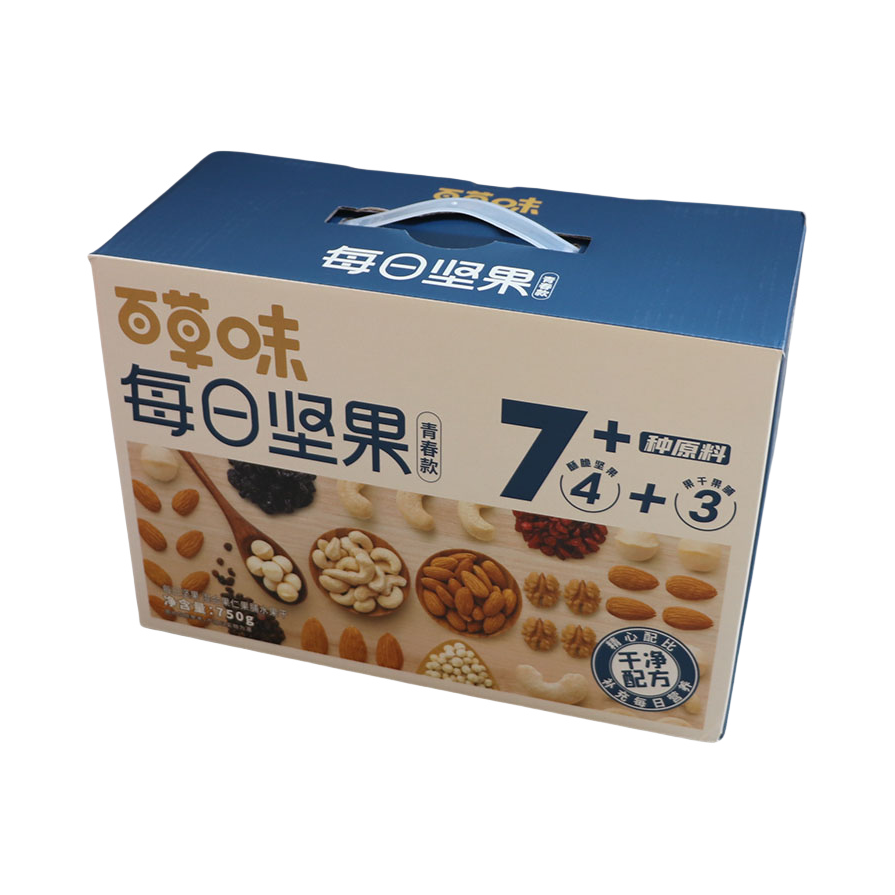 推荐商品：百草味 青春款 每日坚果 750g 盒装 本味甄果7种慢升糖高倍营养