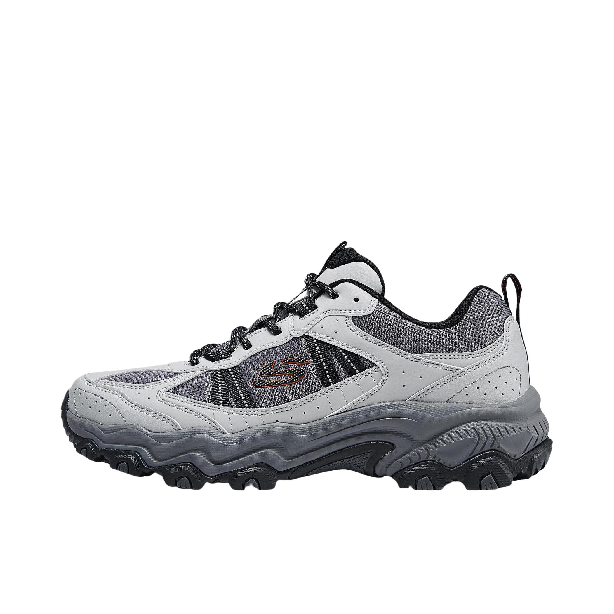 推荐商品：Skechers/斯凯奇  Stamina  云野 缓震 回弹支撑 网布 复古  老爹鞋 徒步鞋 户外鞋 男款/灰色/橘色