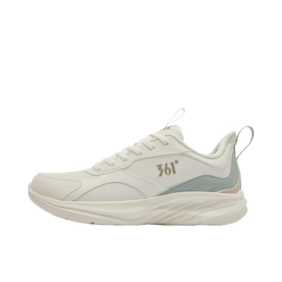 推荐商品：361度 革面 防风 防滑耐磨 舒适轻便 减震软底 跑鞋 572442232 女款/羽毛白/浅烟绿