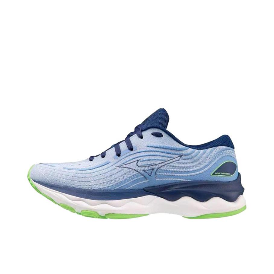 推荐商品：Mizuno/美津浓 Wave SkyRise 4 缓震回弹 防滑耐磨 网布透气 潮流百搭 慢跑 跑鞋 女款/蓝色