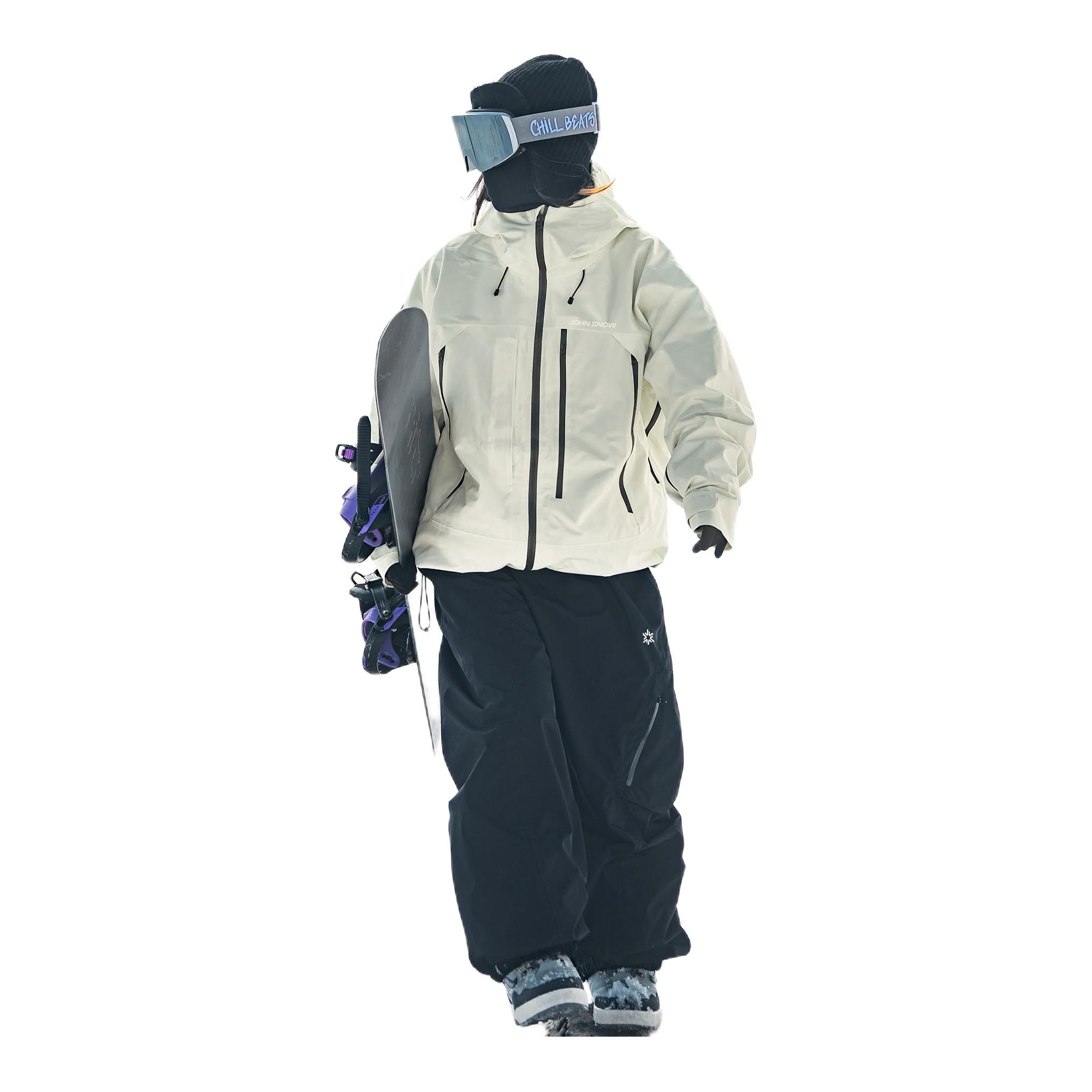 推荐商品：John Snow 防水加厚连帽运动套装 JS25W359360 米白滑雪服+黑滑雪裤