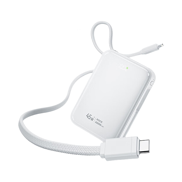 推荐商品：ROCK/洛克 20000mAh 45W 自带线 移动电源 高密度电芯 小巧便携 C03