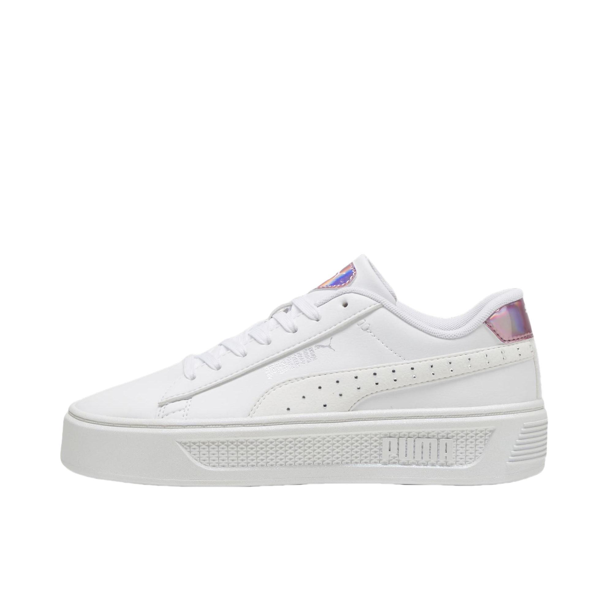 推荐商品：Puma/彪马 Smash Platform V3 厚底鞋 松糕鞋 板鞋 潮流复古舒适百搭防滑耐磨轻便透气增高 白色/紫色