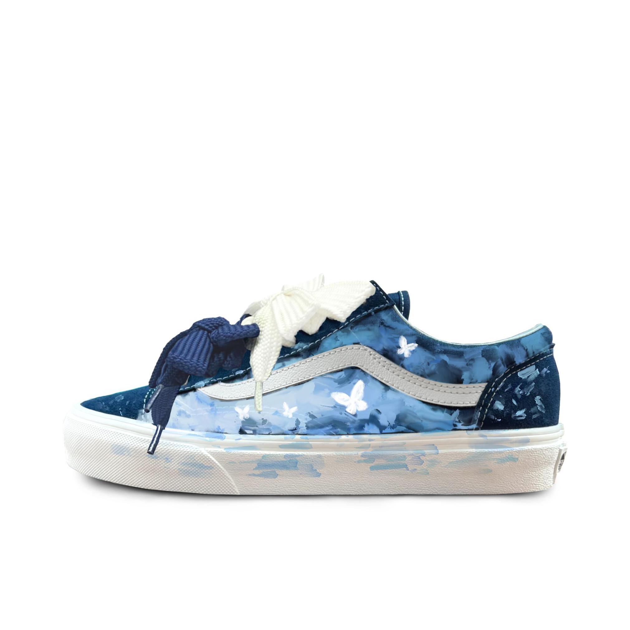 推荐商品：【定制球鞋】 Vans/范斯 Style 36 板鞋 舒适减震轻便耐磨低帮系带平跟 蓝梦蝶语