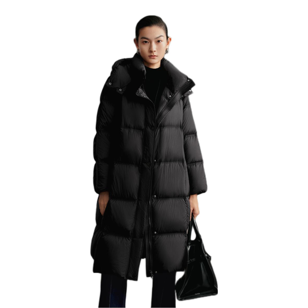 推荐商品：ARIOSE/艾诺丝雅诗 连帽长款90%白鸭绒加厚羽绒服 女装 41110042 黑