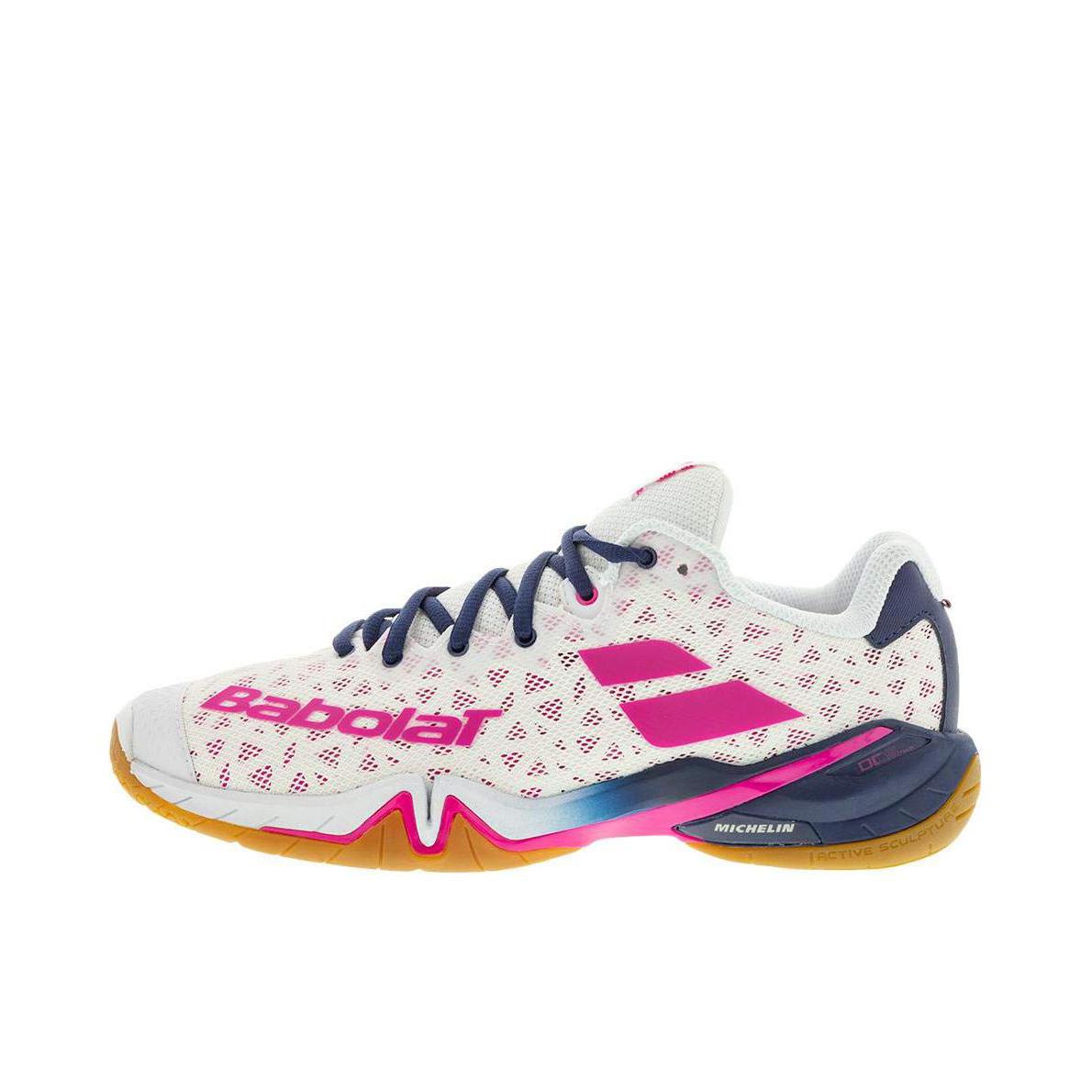 推荐商品：babolat/百保力 时尚 舒适 羽毛球鞋 31S2002 女款/白色/玫红色