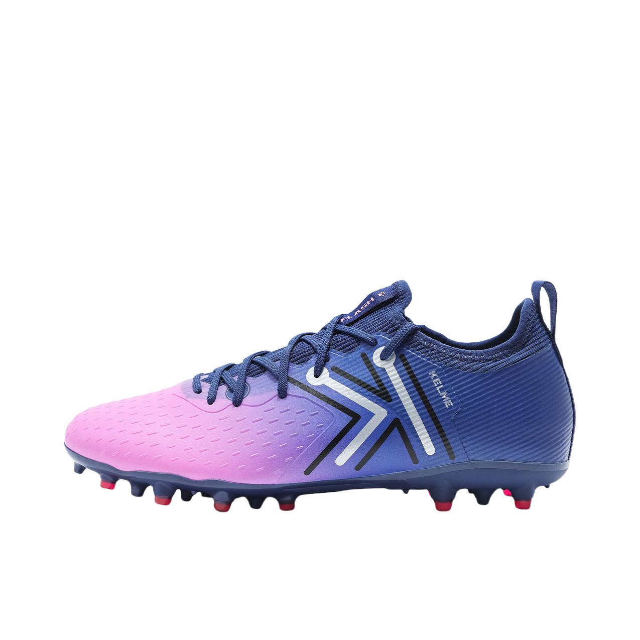 推荐商品：KELME/卡尔美 疾电5.0 Pro  MG 胶质短钉 比赛 训练 人造草地 缓震回弹 防滑  足球鞋 深蓝色/荧光粉