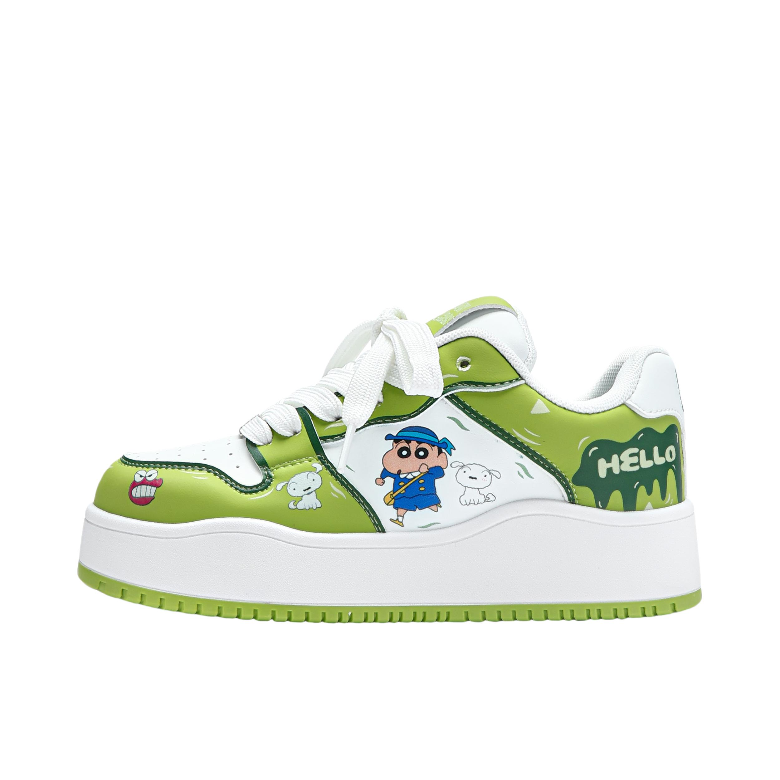 推荐商品：CRAYON SHINCHAN/蜡笔小新 板鞋 百搭休闲卡通增高 LBXX240236U 牛油果绿 