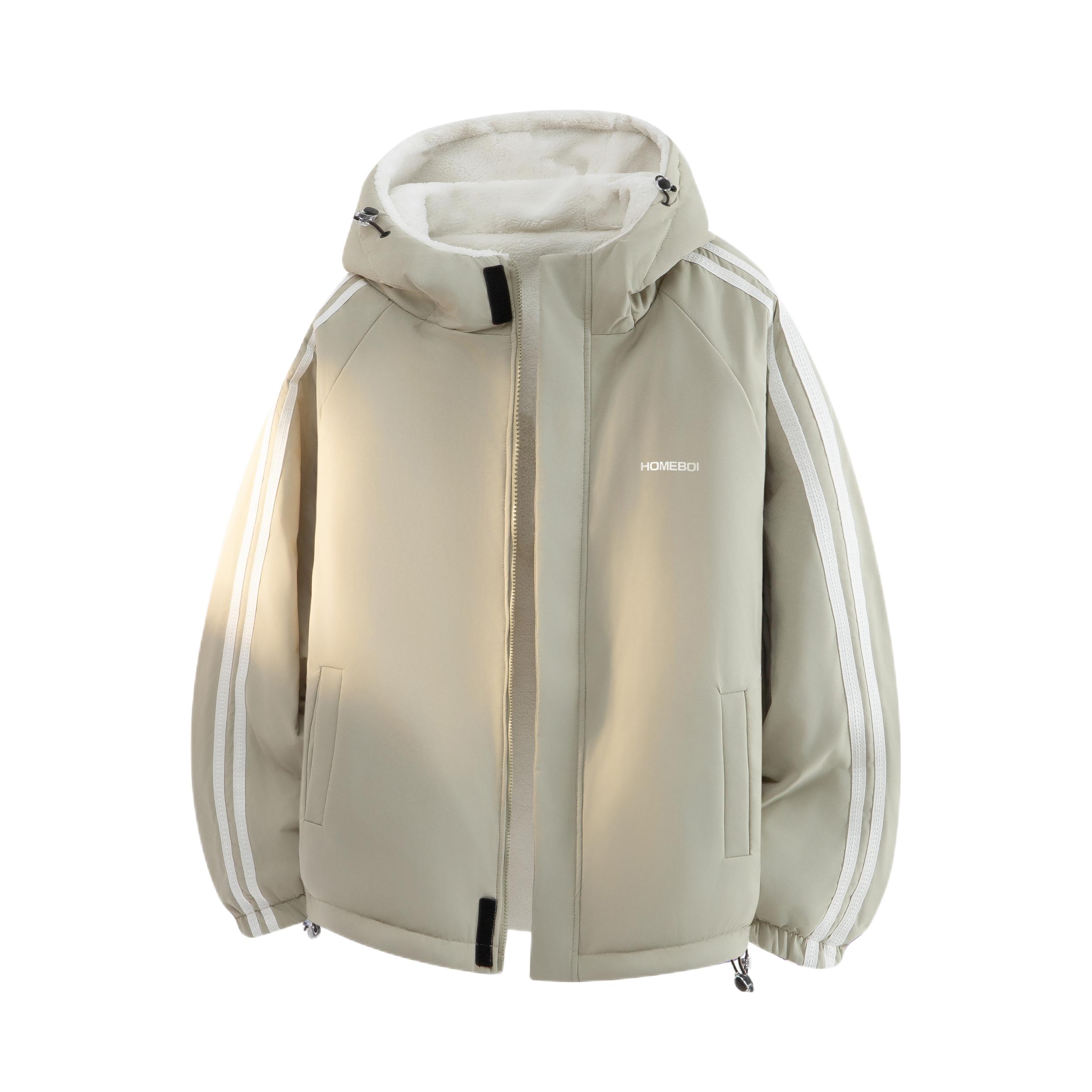 推荐商品：homeboisportclub 保暖亲肤双面穿羊羔绒长袖棉服 HBMF-001 灰绿