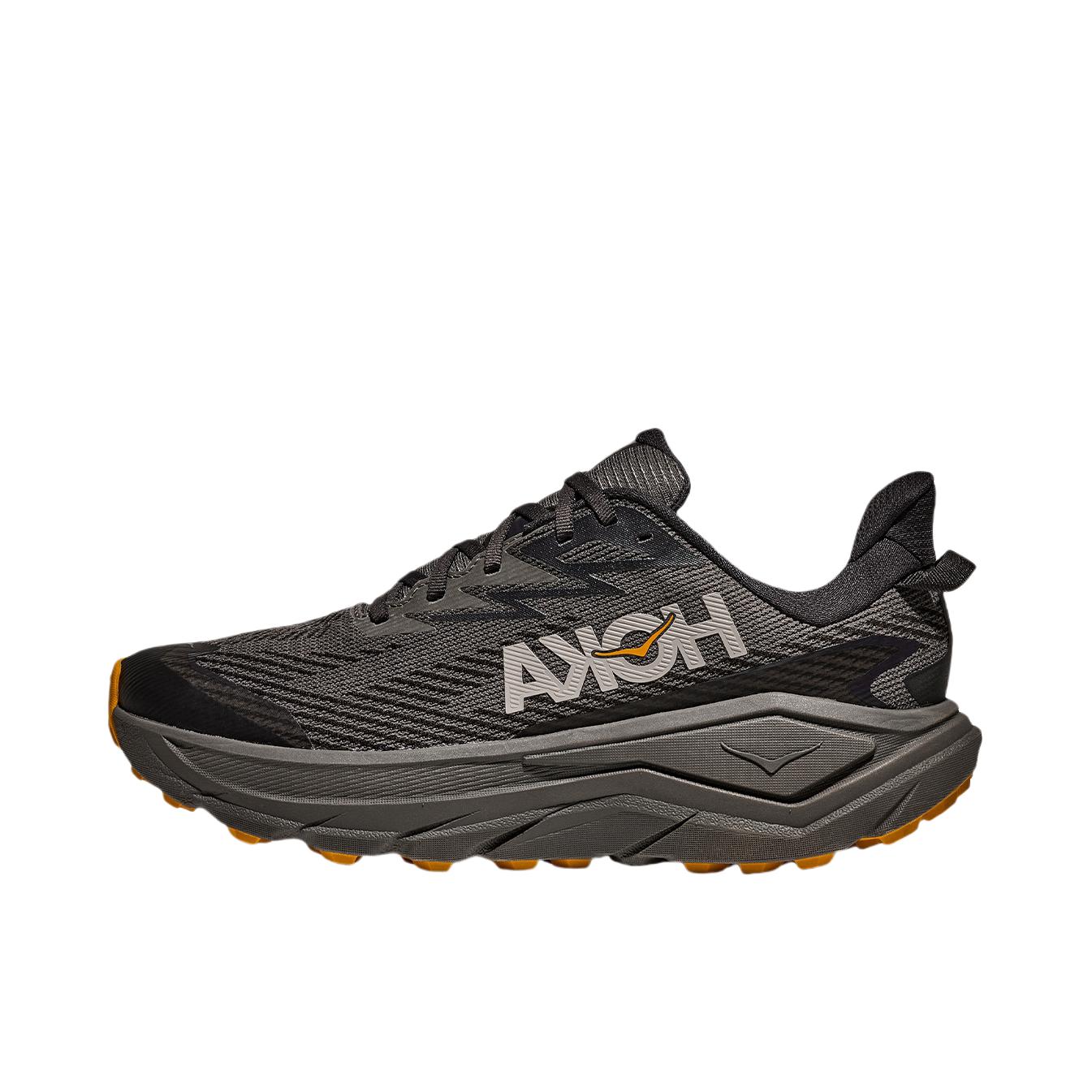 推荐商品：HOKA ONE ONE CHALLENGER 8 GTX 跑鞋 防水徒步系带抓地 柏油灰/学院黄