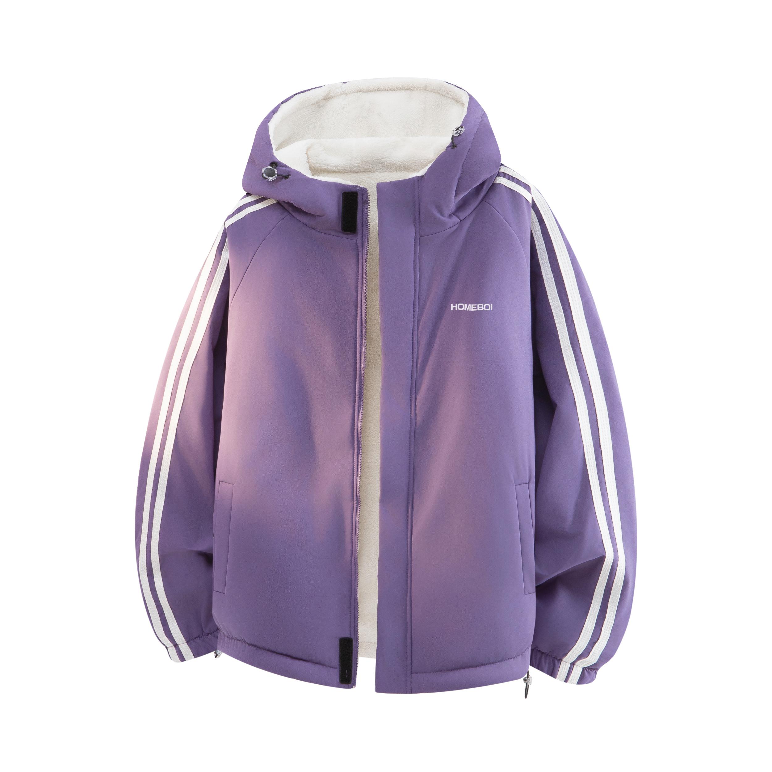 推荐商品：homeboisportclub 保暖亲肤双面穿羊羔绒长袖棉服 HBMF-001 紫