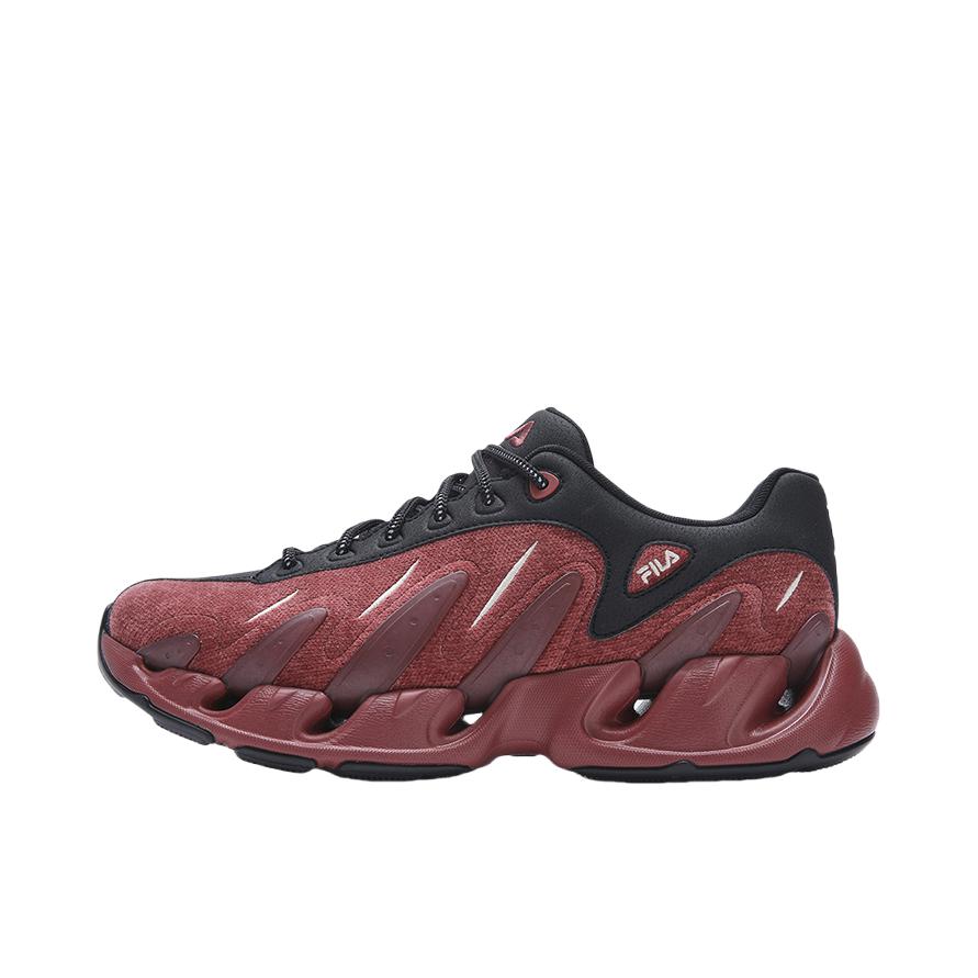 推荐商品：FILA/斐乐 VETTA V头鞋 老爹鞋 系带低帮时尚支撑减震轻便 男款/酒红色/黑色